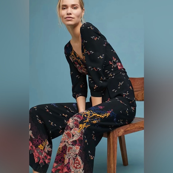 Anthropologie Pants - ANTHROPOLOGIE FEATHERBONE NARA BLACK FLORAL JUMPSUIT 8